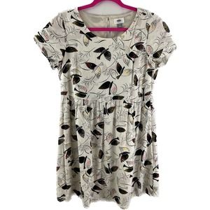 Women's OLD NAVY Dress Babydoll A-Line White Birds Short Sleeve Lined M Medium